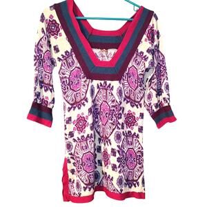 Free People FP Size Small Square Neckline 3/4 Sleeve Tunic Top Wool Cashmere